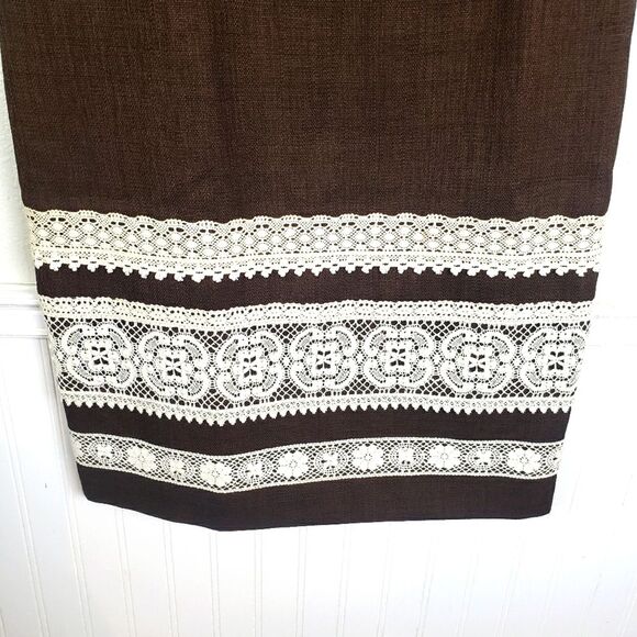 Women's David Meister Brown Tweed White Lace Sleeveless Dress Size 10/Med - Picture 10 of 11